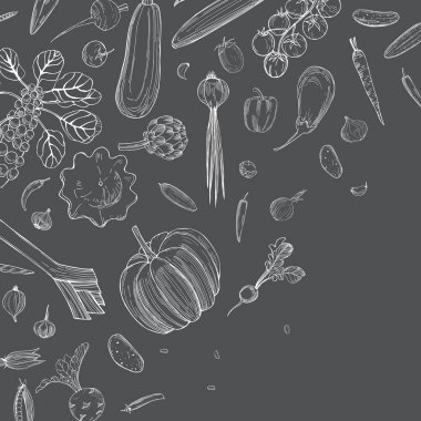 El yapımı sebzelerle vektör arkaplan.