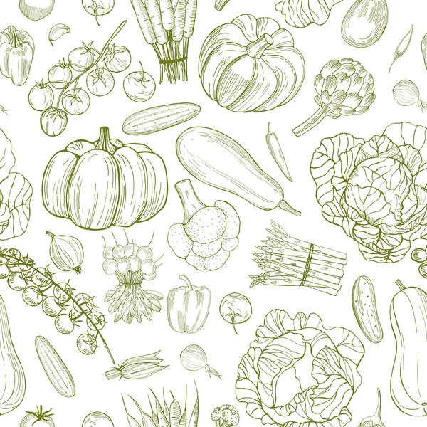 Vektornahtloses Muster mit handgezeichnetem Gemüse — Stockvektor