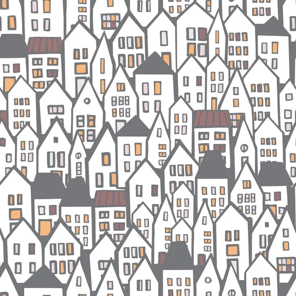 Hand drawn houses. Vector  seamless pattern — Stock Vector