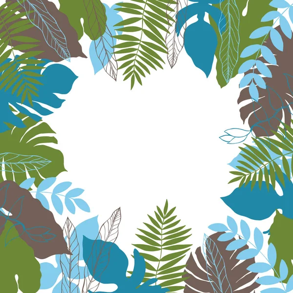 Векторний фон з намальованими руками тропічними рослинами . — стоковий вектор