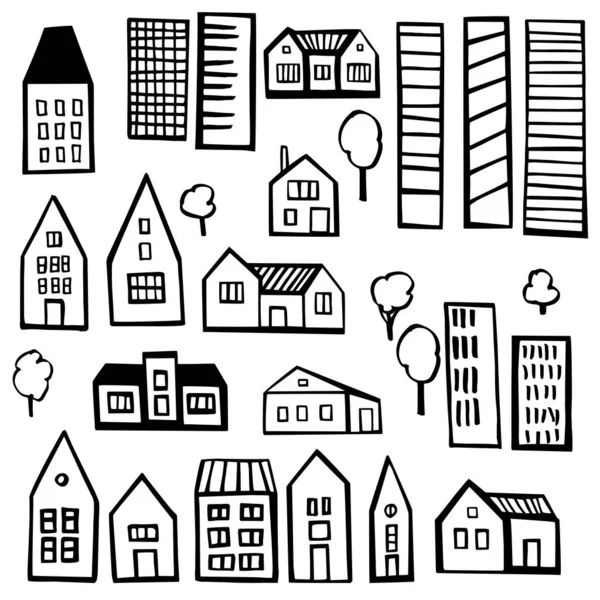 Hand drawn houses. Vector sketch  illustration. — Stock Vector
