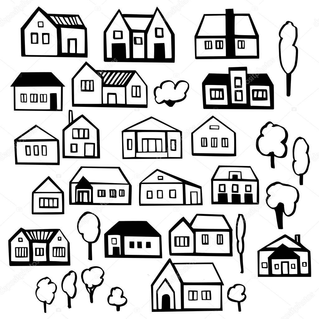 Hand drawn houses. Vector sketch  illustration.