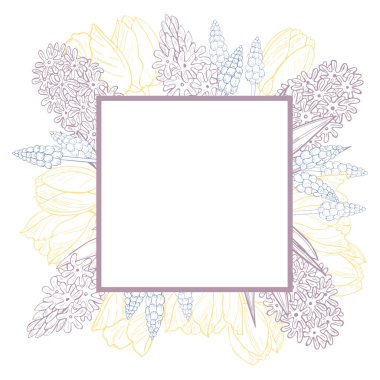 El çizilmiş bahar çiçekleri ile vektör çerçeve. 