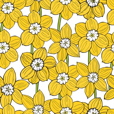 El çizilmiş çiçekler ile Bahar dikişsiz desen. 