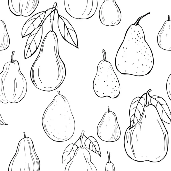 Hand drawn pears. Vector  seamless pattern — Stock Vector