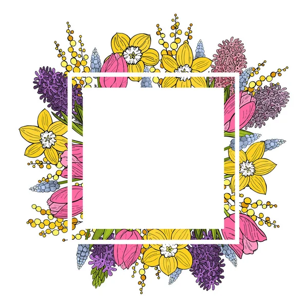 Fond printanier avec fleurs dessinées à la main . — Image vectorielle
