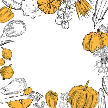 El yapımı sebzelerle vektör arkaplan.