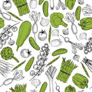 Elle çizilmiş sebzelerle kusursuz bir desen. 