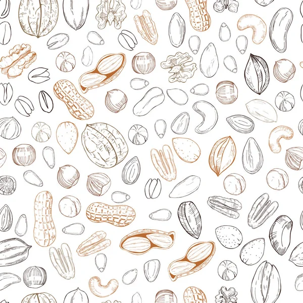 Hand drawn nuts. Vector  seamless pattern — Stock Vector