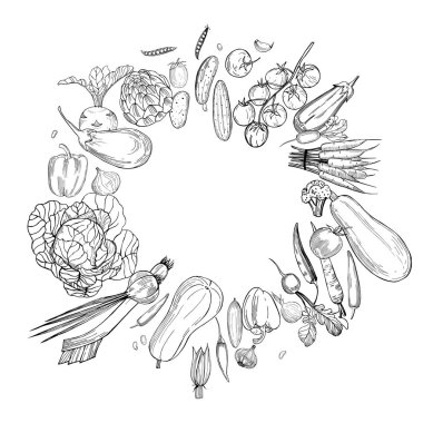 El yapımı sebzelerle vektör arkaplan. 