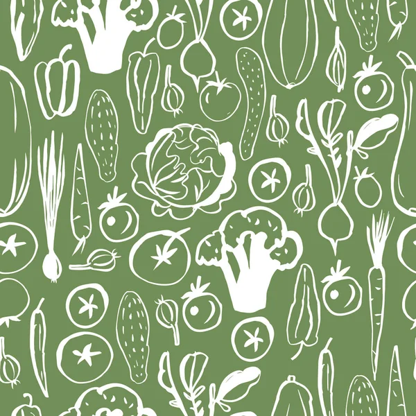 Рука намальовані овочі на зеленому фоні . — стоковий вектор