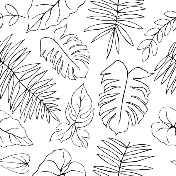 Plantes tropicales dessinées à la main. Modèle sans couture vectoriel — Image vectorielle