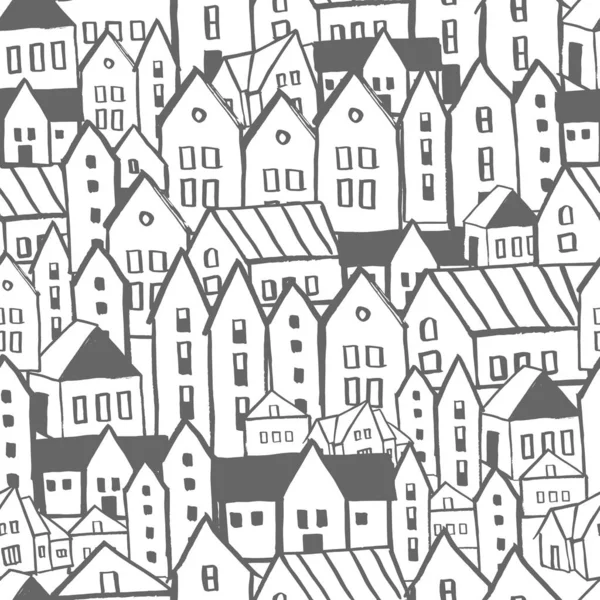 Hand drawn houses.  Vector  seamless pattern — Stock Vector