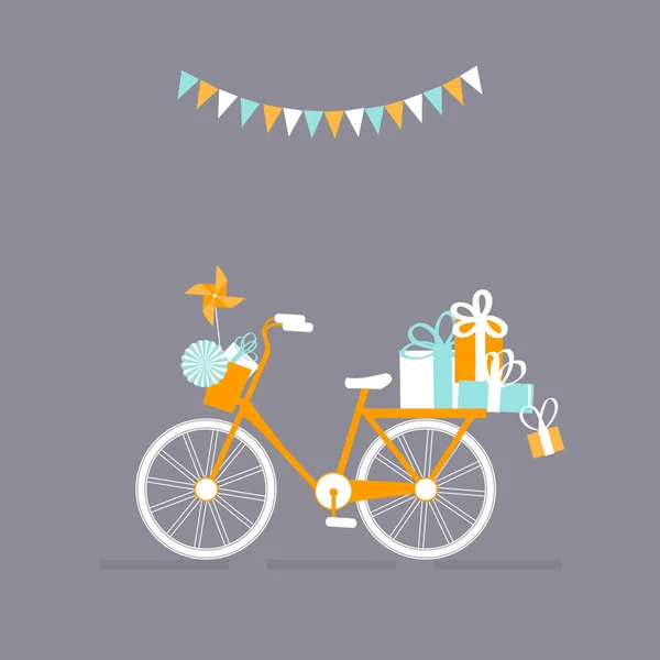 Κάρτα Γενεθλίων Ποδήλατο Και Δώρα Εικονογράφηση Διανύσματος — Διανυσματικό Αρχείο