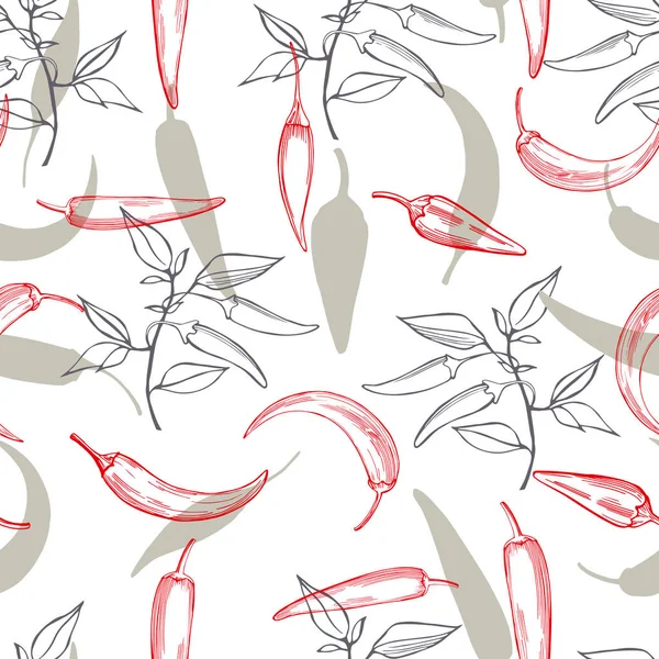 チリペッパーを手描き ベクトルシームレスパターン — ストックベクタ