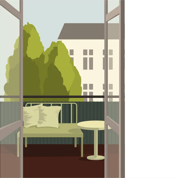 Balkon Zomer Stad Vectorillustratie — Stockvector