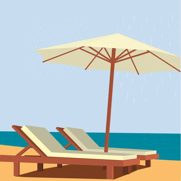 Chaise Lounge Guarda Chuva Praia Areia Ilustração Vetorial — Vetor de Stock
