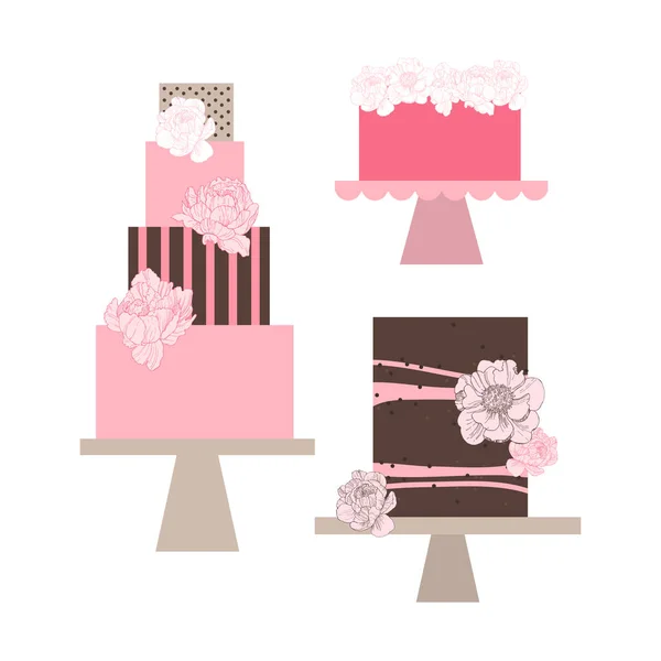 Pasteles Boda Con Peonías Ilustración Vectorial — Vector de stock