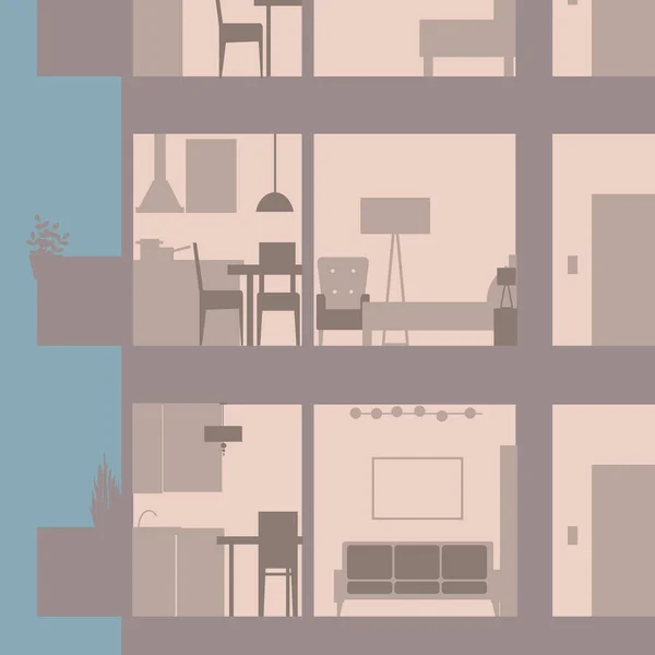 Apartment Building Cut Modern Interior Vector Illustration — Stock Vector
