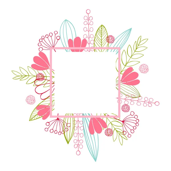 Vector Floral Frame Hand Drawn Leaves Flowers — Stock Vector