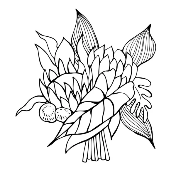 Hand Drawn Tropical Wedding Bouquet Vector Sketch Illustration — Stock Vector