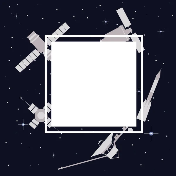 Satellites Fusées Dans Espace Cadre Vectoriel — Image vectorielle