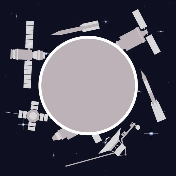 Satellites Fusées Dans Espace Cadre Vectoriel — Image vectorielle