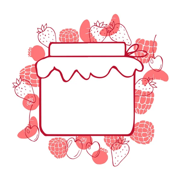 Vektorhintergrund Mit Handgezeichnetem Marmeladenglas Und Beeren — Stockvektor