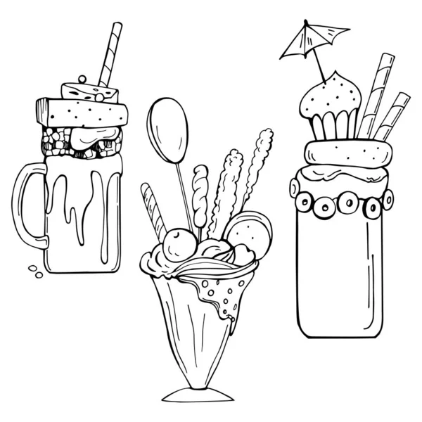 Handgezeichneter Monstershake Freak Crazy Milksshakes Vektorskizze Als Illustration — Stockvektor