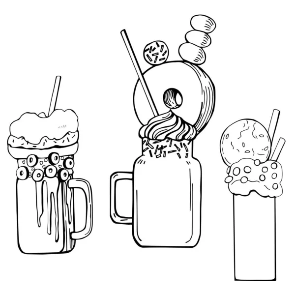Scuote Mostri Disegnati Mano Freak Crazy Milkshake Illustrazione Schizzo Vettoriale — Vettoriale Stock