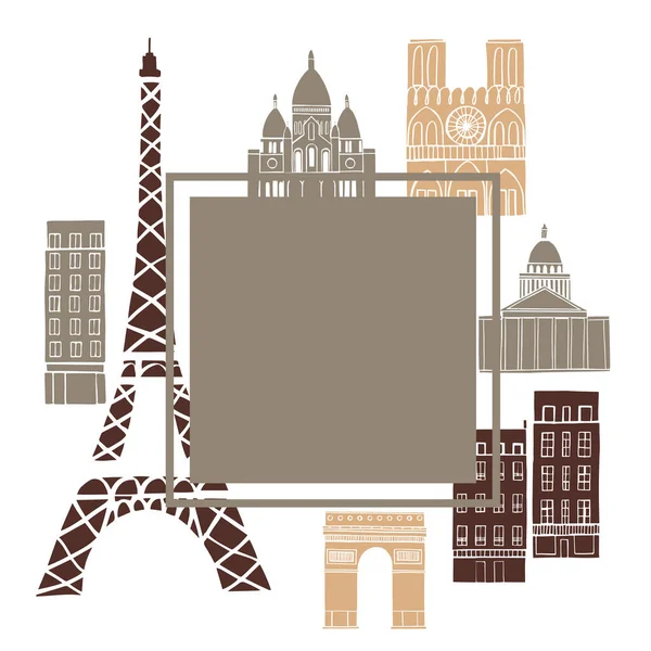 París Marco Vectorial Con Vistas Famosas Capital Francesa — Vector de stock
