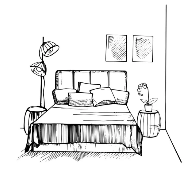 Intérieur Chambre Illustration Croquis Vectoriels — Image vectorielle