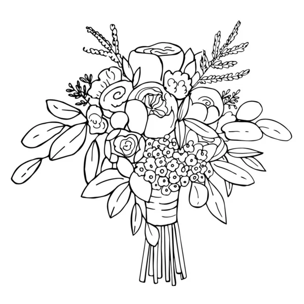 Bouquet Mariée Dessiné Main Illustration Croquis Vectoriels — Image vectorielle
