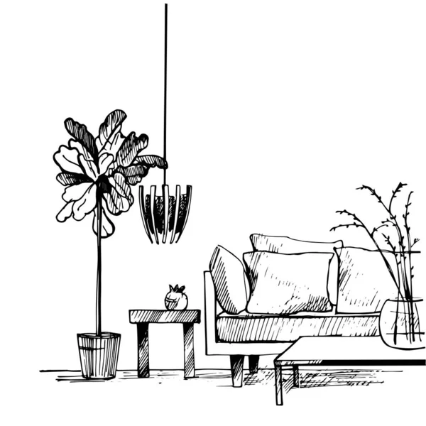 Intérieur Salon Illustration Croquis Vectoriels — Image vectorielle