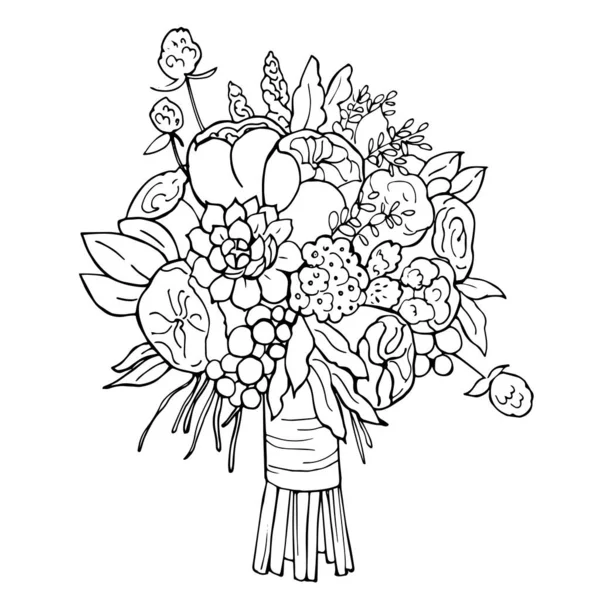 Bouquet Mariée Dessiné Main Illustration Croquis Vectoriels — Image vectorielle