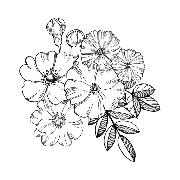 Fleurs Dessinées Main Illustration Croquis Vectoriels — Image vectorielle