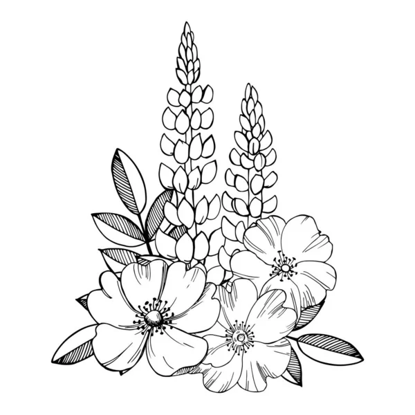 Fleurs Dessinées Main Illustration Croquis Vectoriels — Image vectorielle