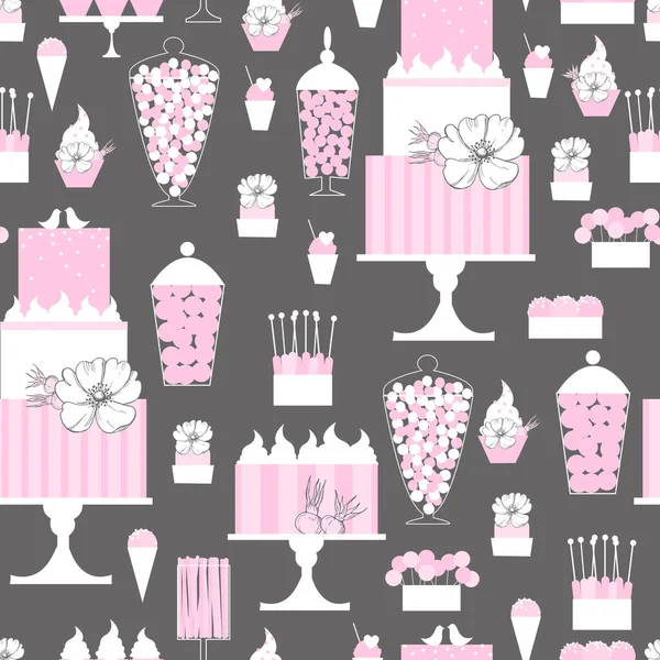 Wedding Candy Bar Cake Dessert Table Vector Seamless Pattern — Stock Vector