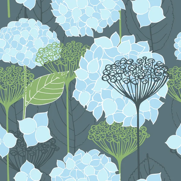 Vector Seamless Pattern Flowers Blue Hydrangeas — Stock Vector