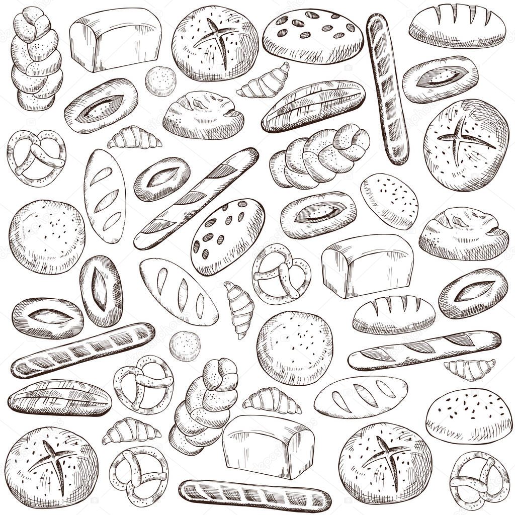 Vector background with hand drawn  bread.