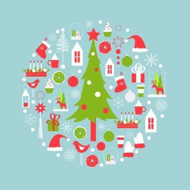 Noel kartı. Vektör çizimi. Noel ağacı.