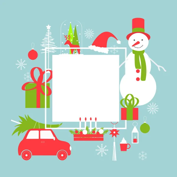 Різдвяна Векторна Рамка Сніговиком — стоковий вектор