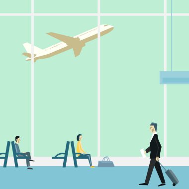 Havaalanındaki insanlar. Vektör illüstrasyonu.