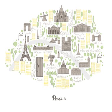 Paris haritası. Vektör çizimi çizimi