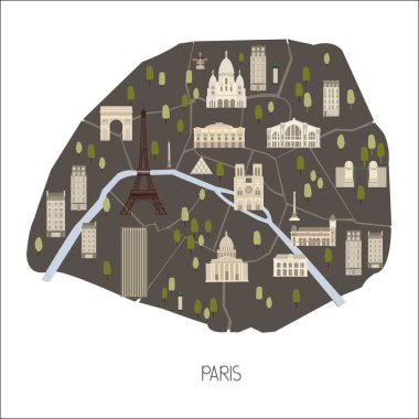 Paris haritası. Vektör illüstrasyonu