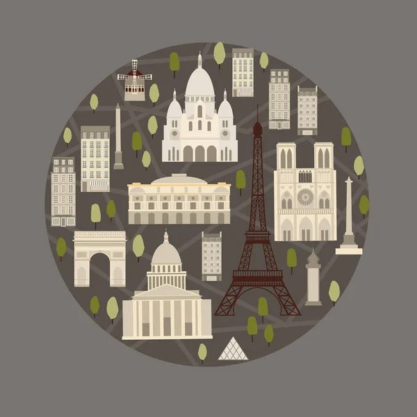 Lugares Interés Famosos París Ilustración Vectorial — Vector de stock