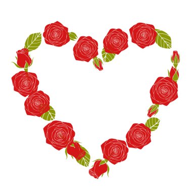 Güllerin kalbi. Sevgililer Günü 'nde çiçekler. Vektör illüstrasyonu