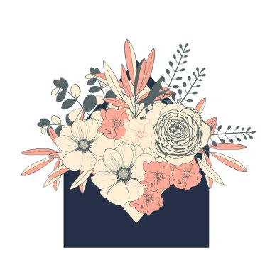 El çizimi çiçekler. Vektör illüstrasyonu.