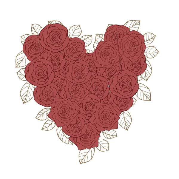 Cuore Rose Fiori San Valentino Illustrazione Vettoriale — Vettoriale Stock