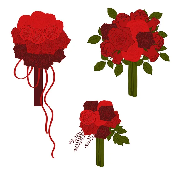 Весільні Букети Червоних Тонах Векторні Ілюстрації — стоковий вектор